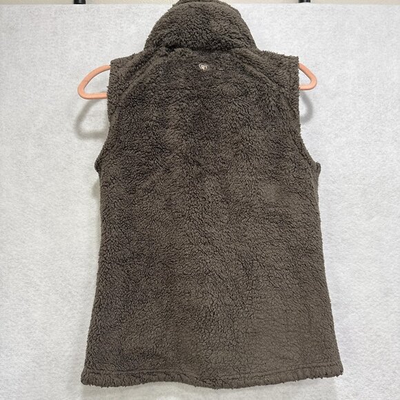 Kuhl Vest Womens Medium Sherpa Fleece Full Zip Hooded Silver Oak Embroidered - Picture 13 of 15